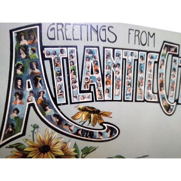 Greetings From Atlantic City New Jersey Postcard Large Letter 1908 Theochrom - Picture 1 of 3